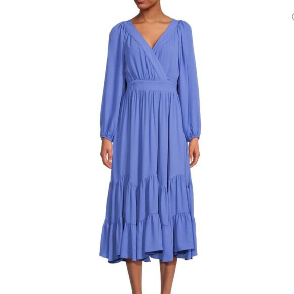 T Tahari Surplice Neckline Tiered Midi Dress Blue Romantic Beachy Style - Size S - Picture 1 of 8